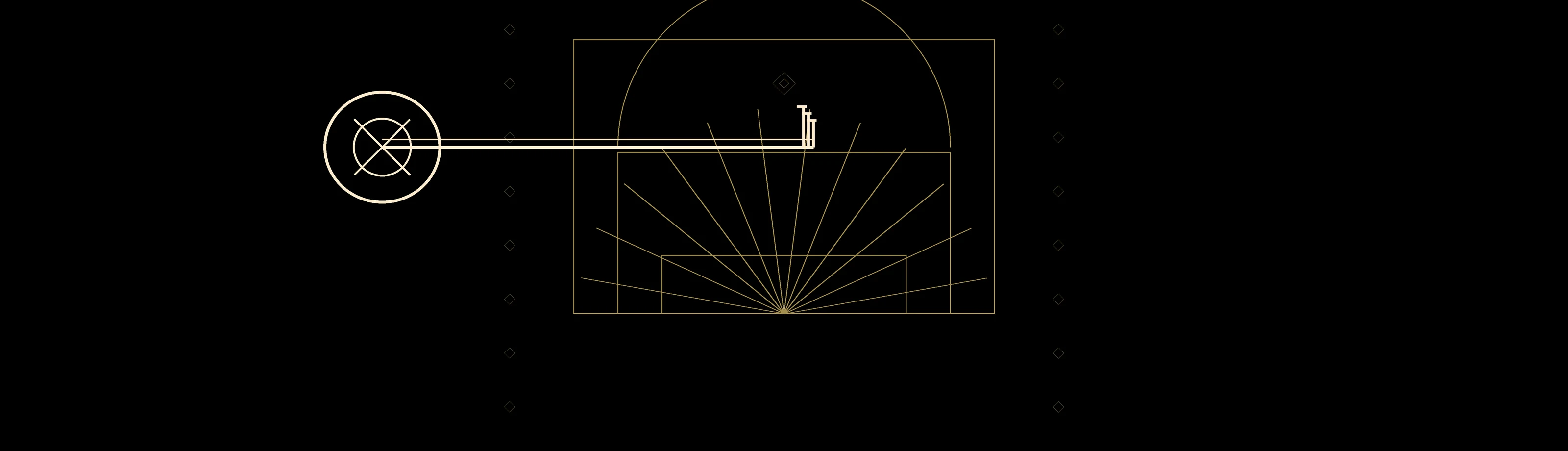 Gold key in front of an art deco arch